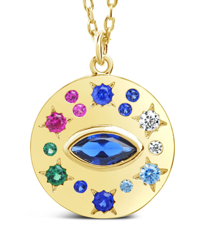 Sterling Forever 14k Plated Cz Evil Eye Protection Pendant Necklace In Gold