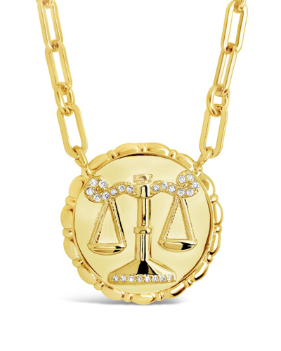 Sterling Forever 14k Plated Cz Bold Link Libra Zodiac Necklace In Gold