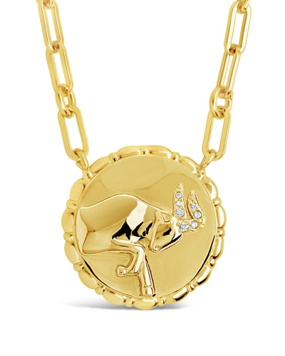Sterling Forever 14k Plated Cz Bold Link Taurus Zodiac Necklace In Gold