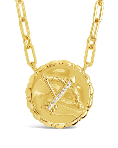 Sterling Forever 14k Plated Cz Bold Link Sagittarius Zodiac Necklace In Gold