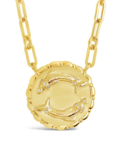Sterling Forever 14k Plated Cz Bold Link Pisces Zodiac Necklace In Gold