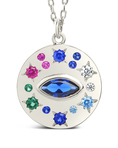 Sterling Forever Rhodium Plated Cz Evil Eye Protection Pendant Necklace In Metallic