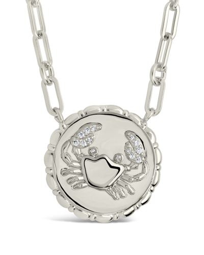 Sterling Forever Rhodium Plated Cz Bold Link Cancer Zodiac Necklace In Metallic