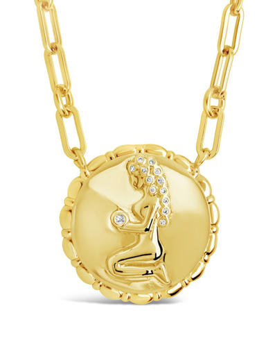 Sterling Forever 14k Plated Cz Bold Link Virgo Zodiac Necklace In Gold
