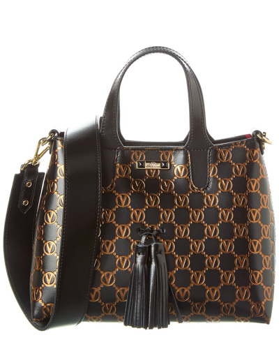 Valentino By Mario Valentino Rosette Monogram Leather Tote In Black