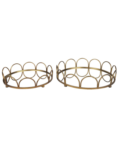 Mercana Set Of 2 Lenore Round Mirror Trays In Gold