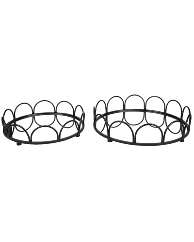 Mercana Set Of 2 Lenore Round Mirror Trays In Black