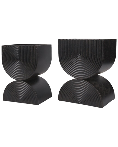 Mercana Set Of 2 Medina Tall Metal Planters In Black