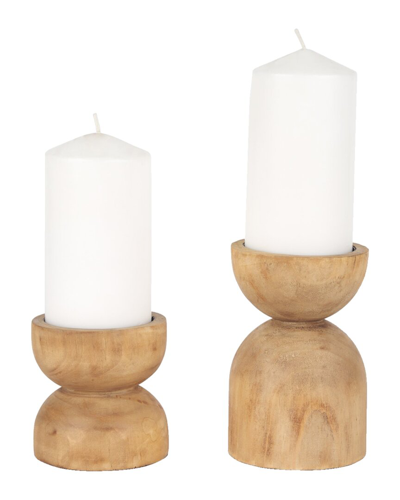 Mercana Set Of 2 Aleena Wooden Candle Holders In Neutral