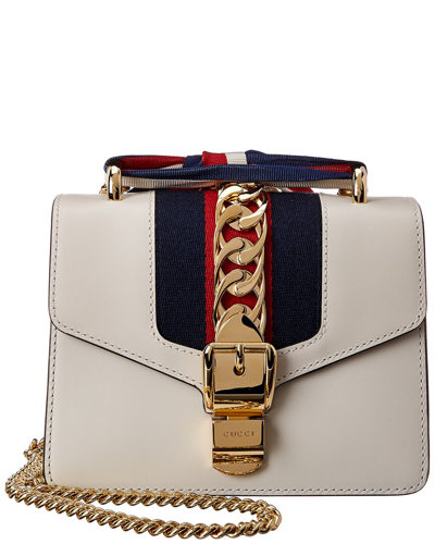Gucci Sylvie Mini Leather Chain Shoulder Bag In White