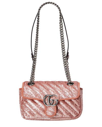 Gucci Gg Marmont Mini Sequin Shoulder Bag In Pink