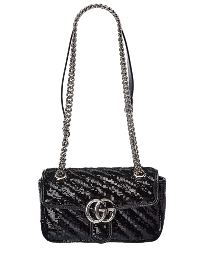 Gucci Gg Marmont Mini Sequin Shoulder Bag In Black