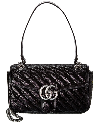 Gucci Gg Marmont Small Sequin Shoulder Bag In Black