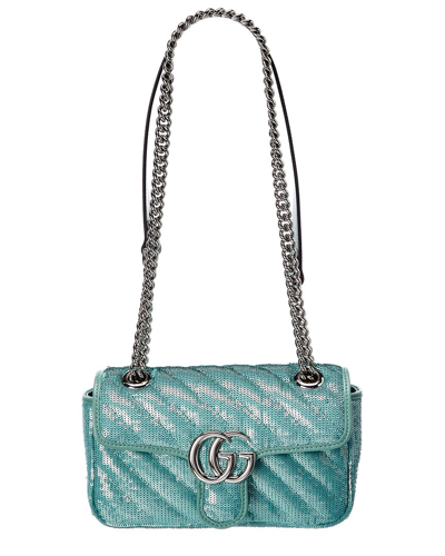 Gucci Gg Marmont Mini Sequin Shoulder Bag In Blue