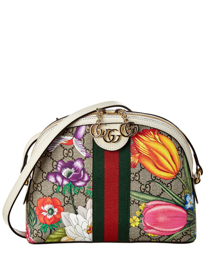 Gucci Ophidia Small Gg Flora Canvas & Leather Shoulder Bag In Blue