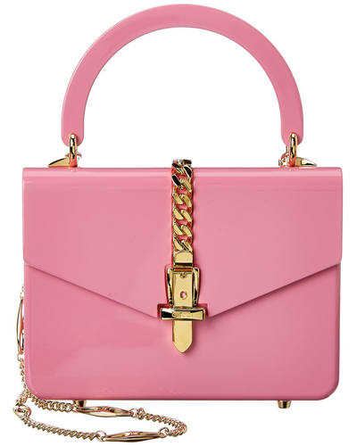 Gucci Sylvie 1969 Mini Plexiglas Top Handle Shoulder Bag In Pink
