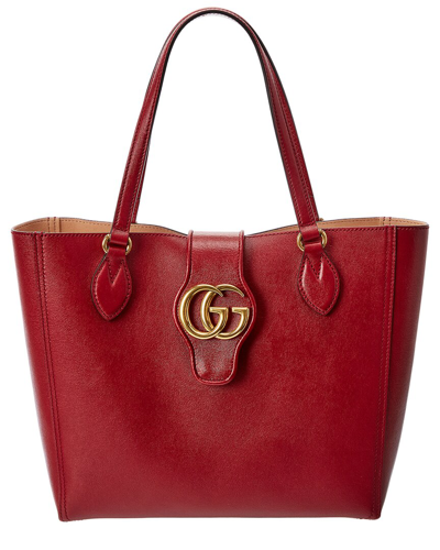 Gucci Double G Small Leather Tote In Brown