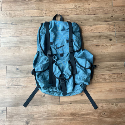 Pre-owned Nike 1990s Vintage  Blue Nylon Parachute Backpack