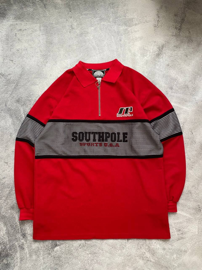Pre-owned Vintage South Pole Japanese Distressed 1/3 Zip Rap Rugby In Red
