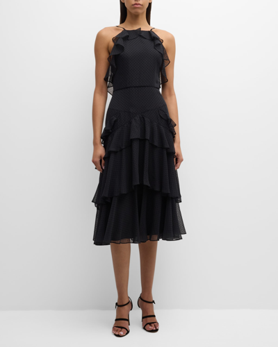 JASON WU TIERED POLKA DOT CHIFFON RUFFLE MIDI DRESS