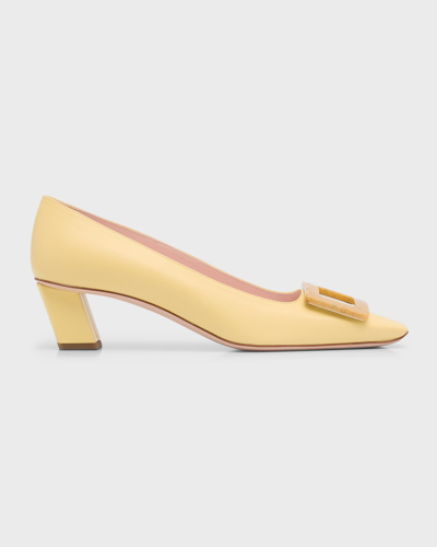 Roger Vivier Belle Vivier Buckle Ballerina Pumps In Yellow