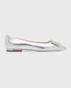 Roger Vivier Gommettine Buckle Pointed Toe Ballet Flat In Argento