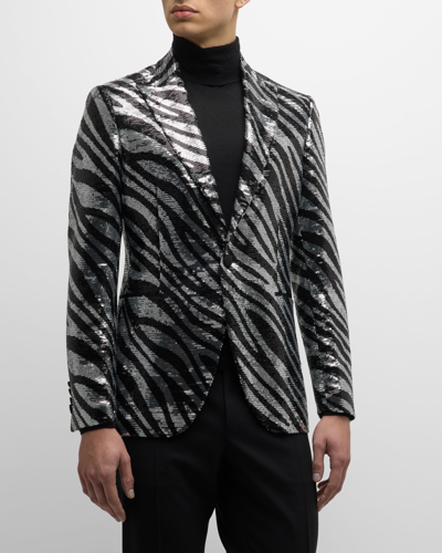 Etro Men's Sequin Zebra Tuxedo Jacket In Bicolour