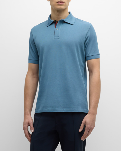 Paul Smith Men's Solid Polo Shirt With Signature Stripes In 44b Light Blue
