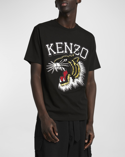 Kenzo Tiger Embroidered Crewneck T-shirt In Black