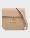 Tom Ford Tara Medium Crossbody In Grained Leather With Leather Strap In Silk Taupe