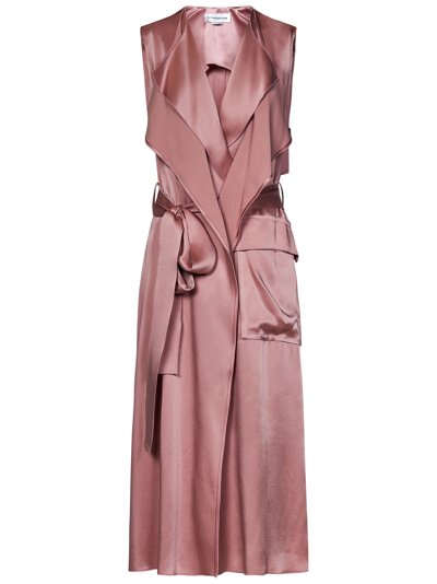 Victoria Beckham Trench Satin Midi Dress In Rosa