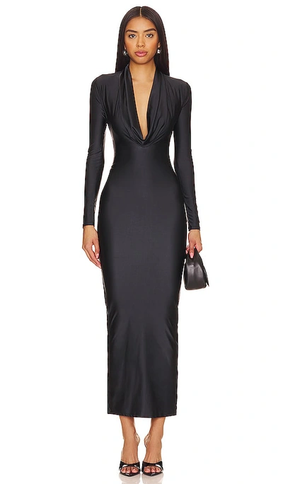 Good American Deep Cowl Front Maxi Dress In Black001