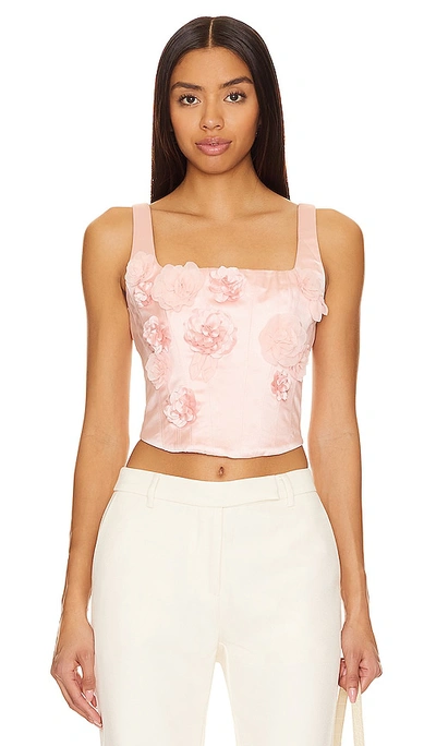 Loveshackfancy Lorelai Cropped Appliquéd Satin Bustier Top In Pink