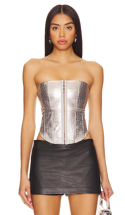 Ow Collection Orion Crocodile Corset In Metallic Silver