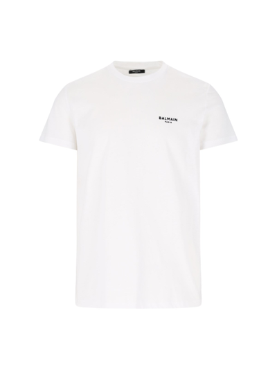 Balmain Flocked Logo Organic Cotton T-shirt In White