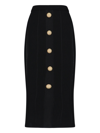 Balmain High Waist Five Button See Through Knit Midi Skirt In Black