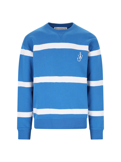 Jw Anderson Stripe-print Cotton Sweatshirt In Blue