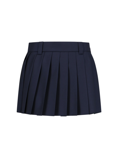 Miu Miu Logo Mini Skirt In Blue