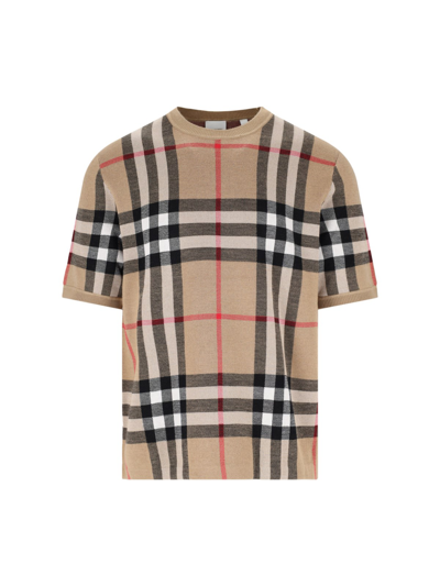 Burberry Merino Wool And Mulberry Silk Blend T-shirt In Beige