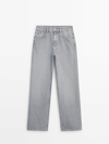 Massimo Dutti Mid-rise Wide-leg Full Length Jeans In Charcoal