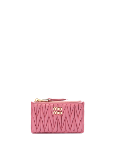 Miu Miu Matelassé Leather Card Holder In Pink