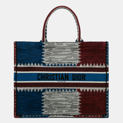 Pre-owned Dior Large French Flag Book Tote In Blue