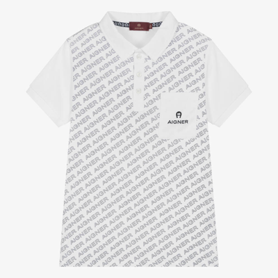 Aigner Teen Boys White Cotton Polo Shirt