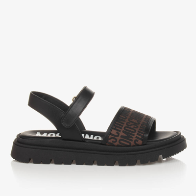 Moschino Kid-teen Teen Girls Black Leather Sandals
