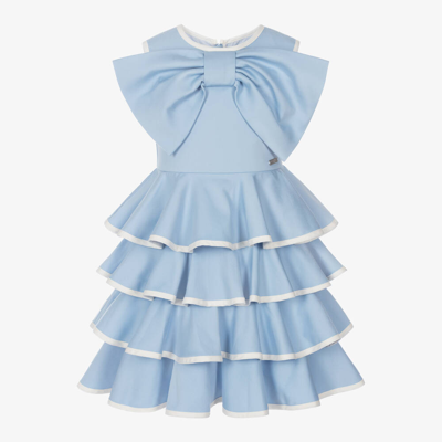 Jessie And James London Babies'  Girls Blue Cotton Bow Dress