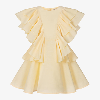 Jessie And James London Babies'  Girls Yellow Cotton Ruffle Dress