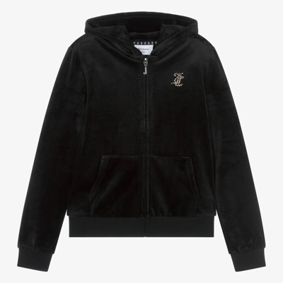 Juicy Couture Teen Girls Black Velour Zip-up Top