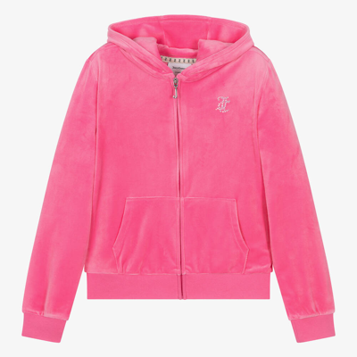 Juicy Couture Teen Girls Bright Pink Velour Zip-up Top