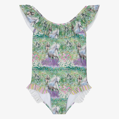 Olga Valentine Teen Girls Green & Purple Swimsuit (upf50+)
