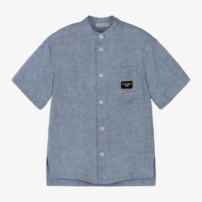 Dolce & Gabbana Babies' Boys Blue Linen Shirt